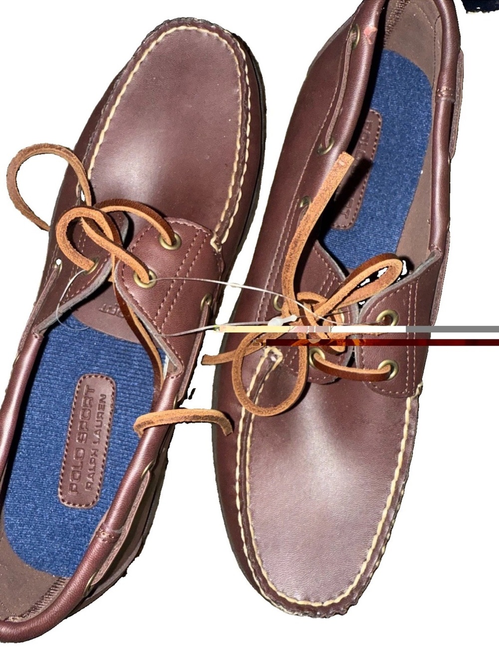 Polo by Ralph Lauren Brown Leather Boat Shoes with Blue Insoles